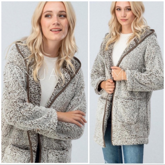 ❄️MOCHA SPECKLED SHERPA CARDIGAN HOODIE - Picture 1 of 4